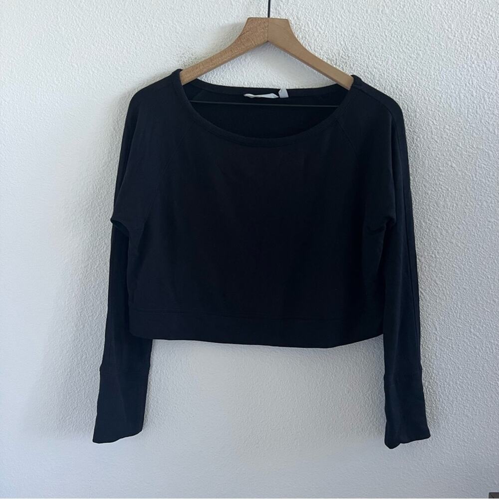 Athleta Black Boat Neck Athletic Cropped Sweatshirt Super Soft Small